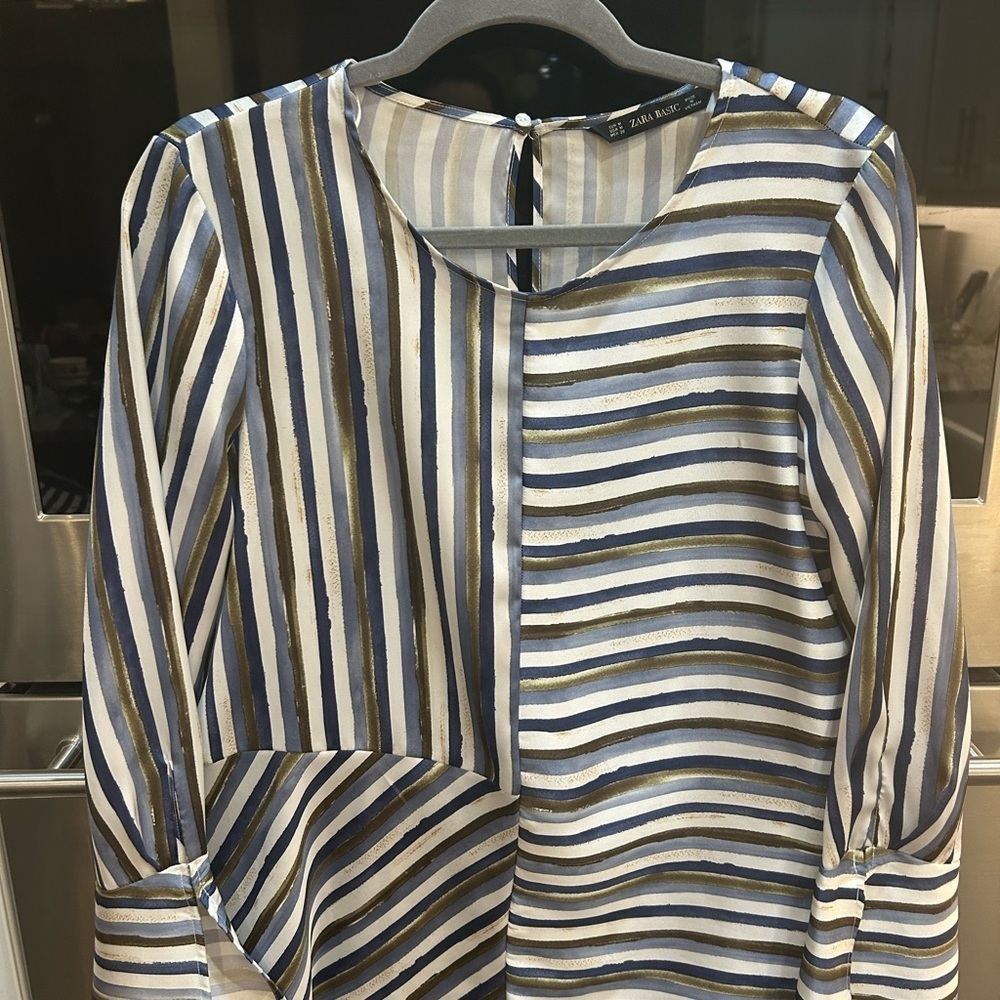 Zara Blue and white Striped Women's Top size M